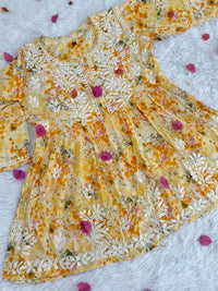 Mul Floral print short Gown - Chikankari official