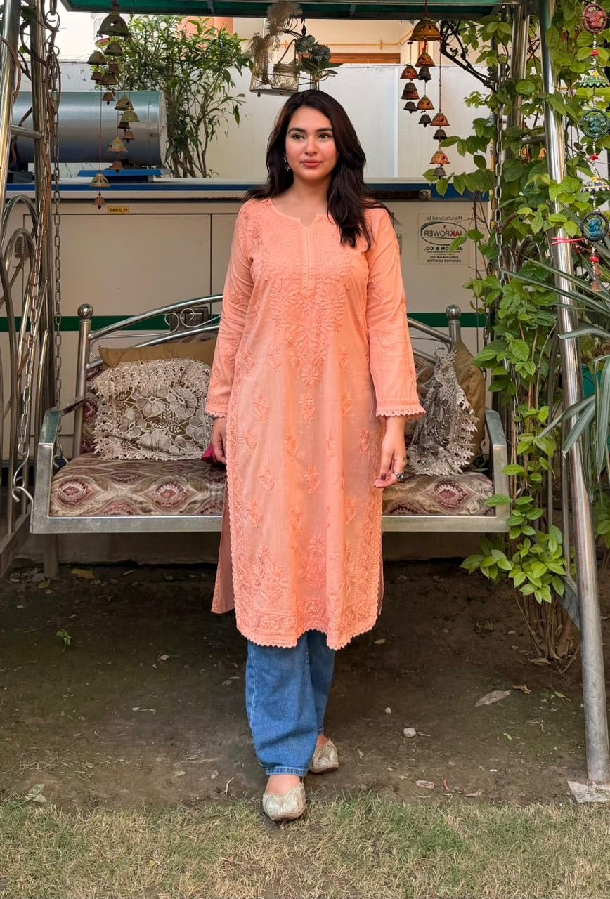 Mul Lucknowi Long Soft Kurta - Chikankari official