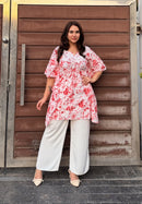 Mul mul Kaftaan flower print - Chikankari official