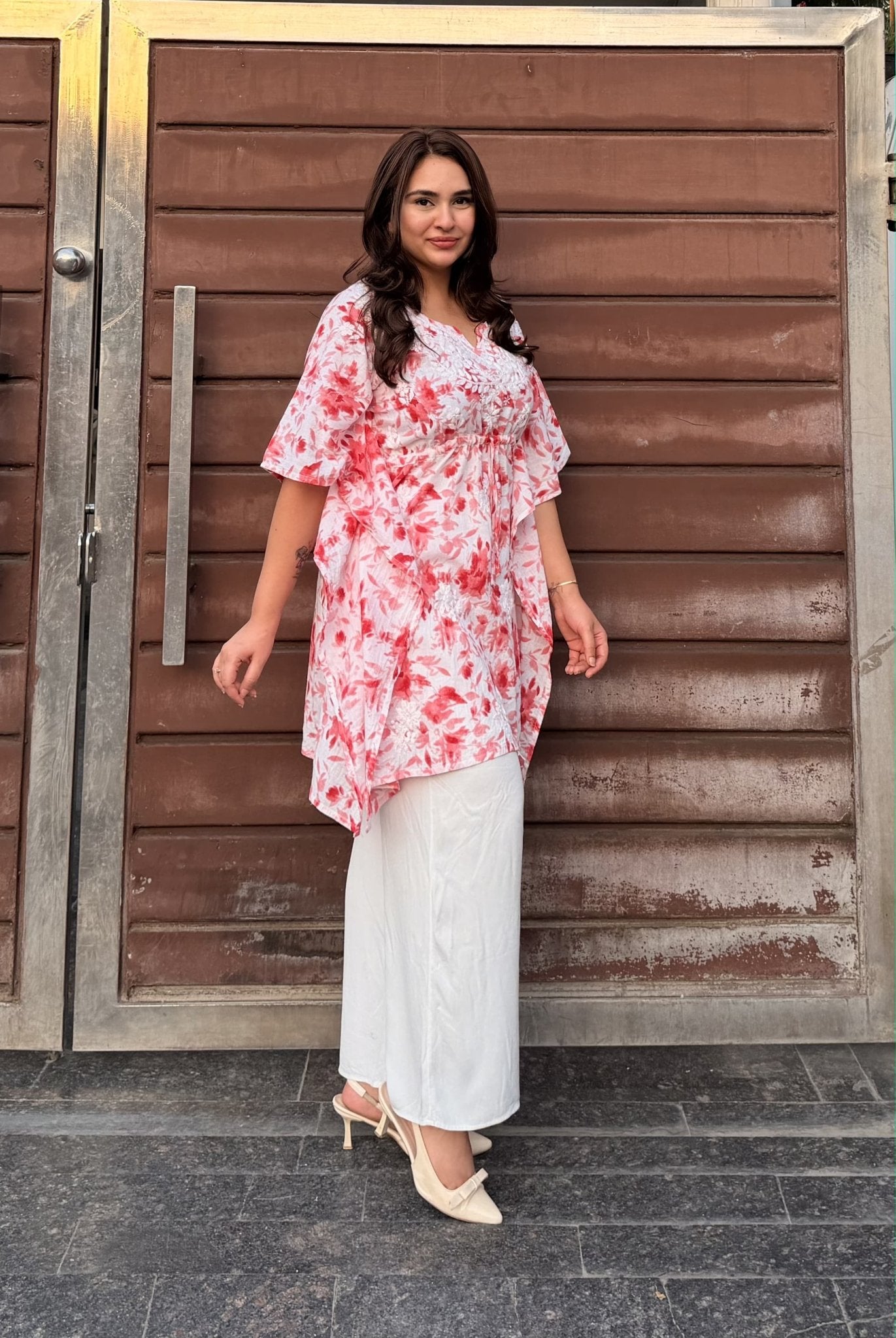 Mul mul Kaftaan flower print - Chikankari official