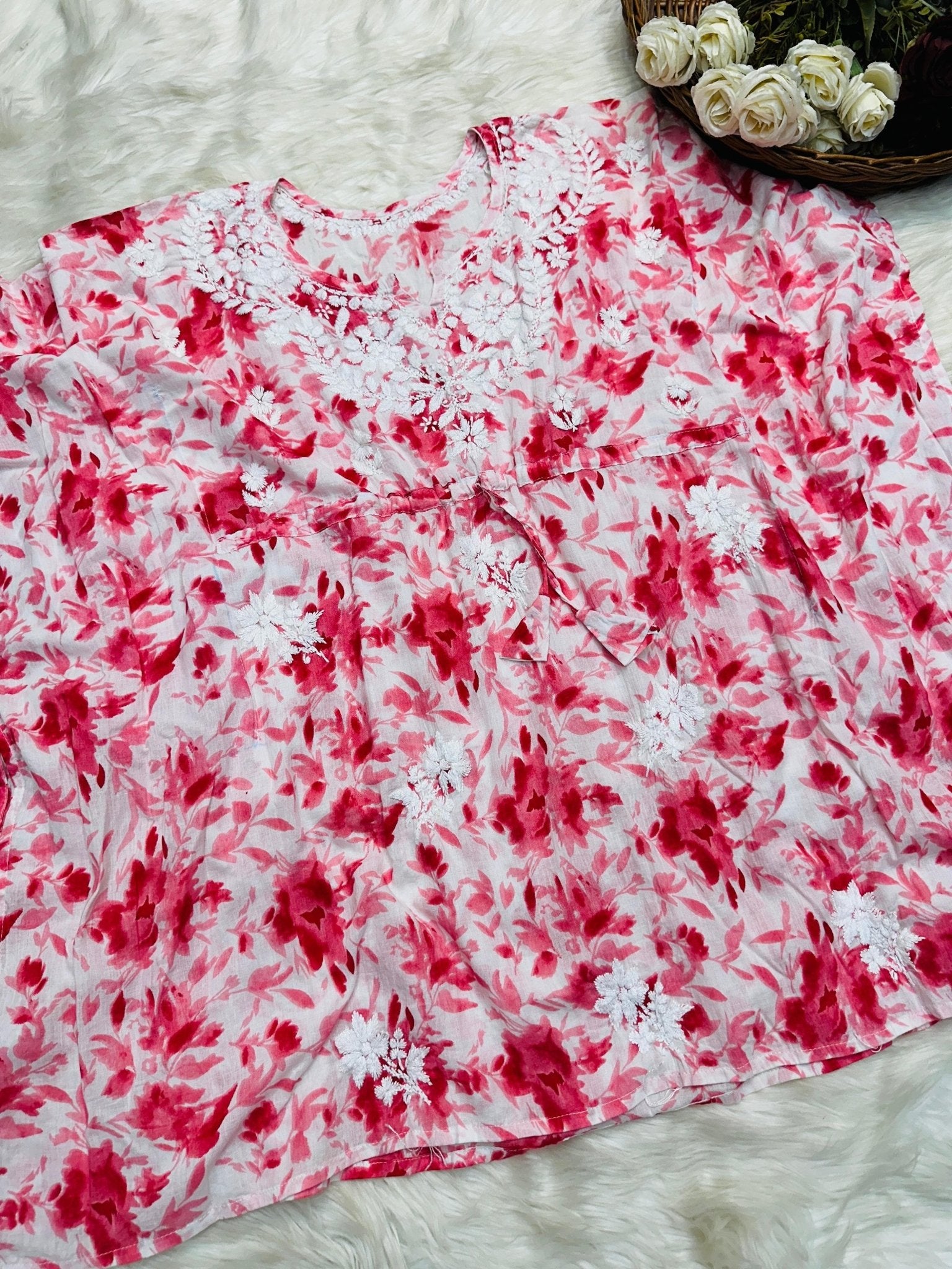Mul mul Kaftaan flower print - Chikankari official
