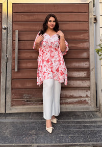 Mul mul Kaftaan flower print - Chikankari official