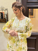 Mul Mul PRINT SHORT SET WITH PANT COMBO - Chikankari official