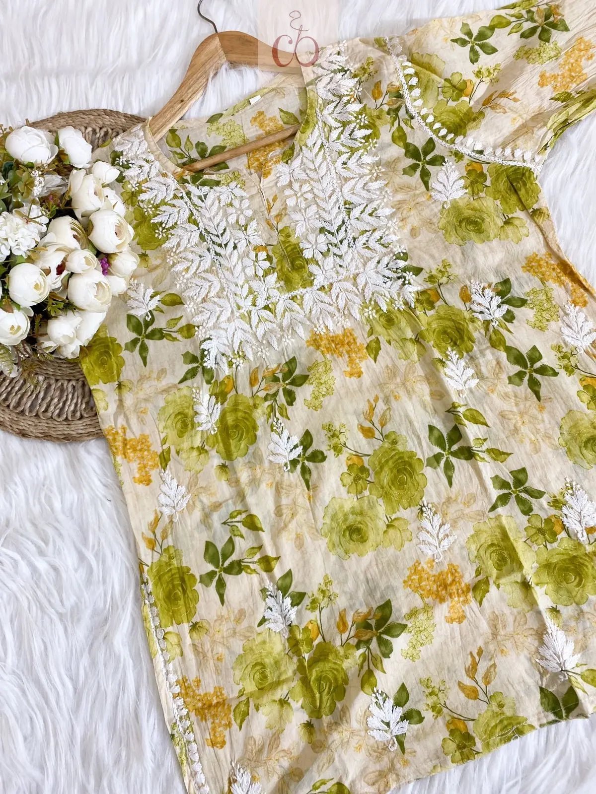 Mul Mul PRINT SHORT SET WITH PANT COMBO - Chikankari official