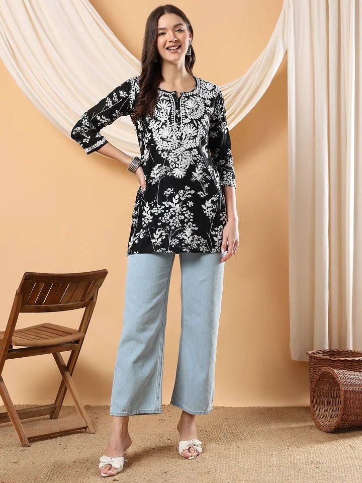 Mul mul short Top for College / Office / Daily Wear - Chikankari official