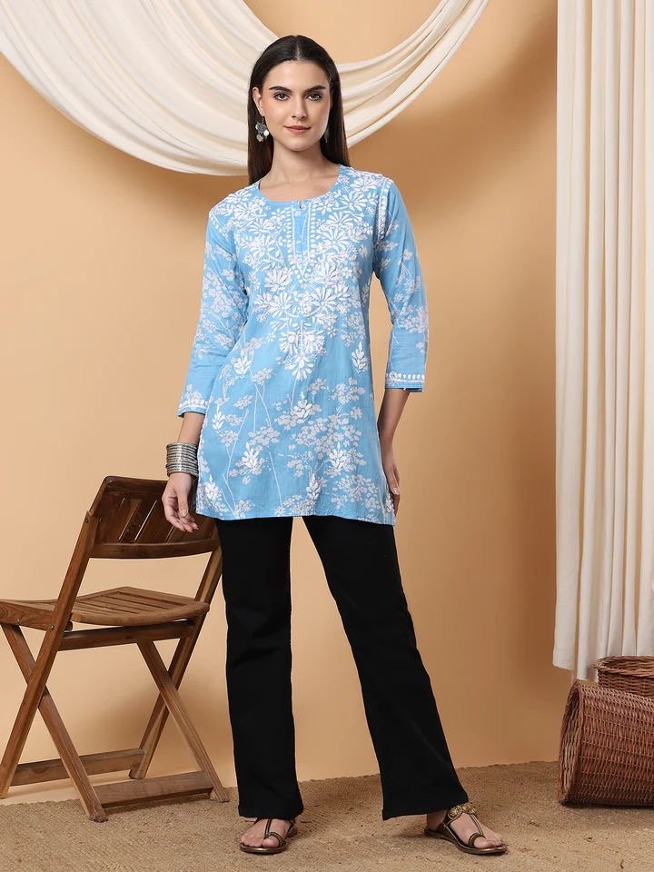 Mul mul short Top for College / Office / Daily Wear - Chikankari official