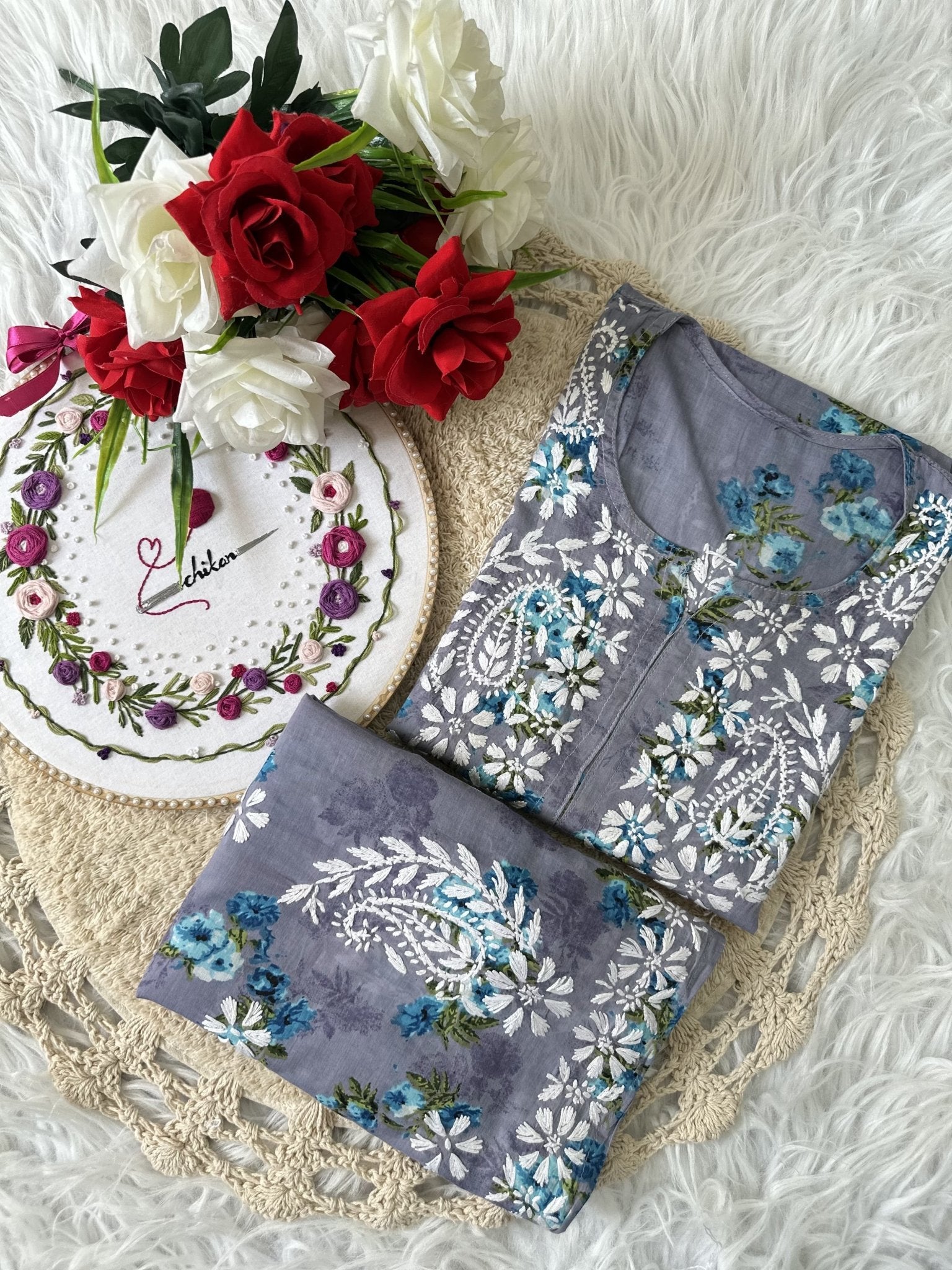 Mul Plazzo Set flower Combo - Chikankari official