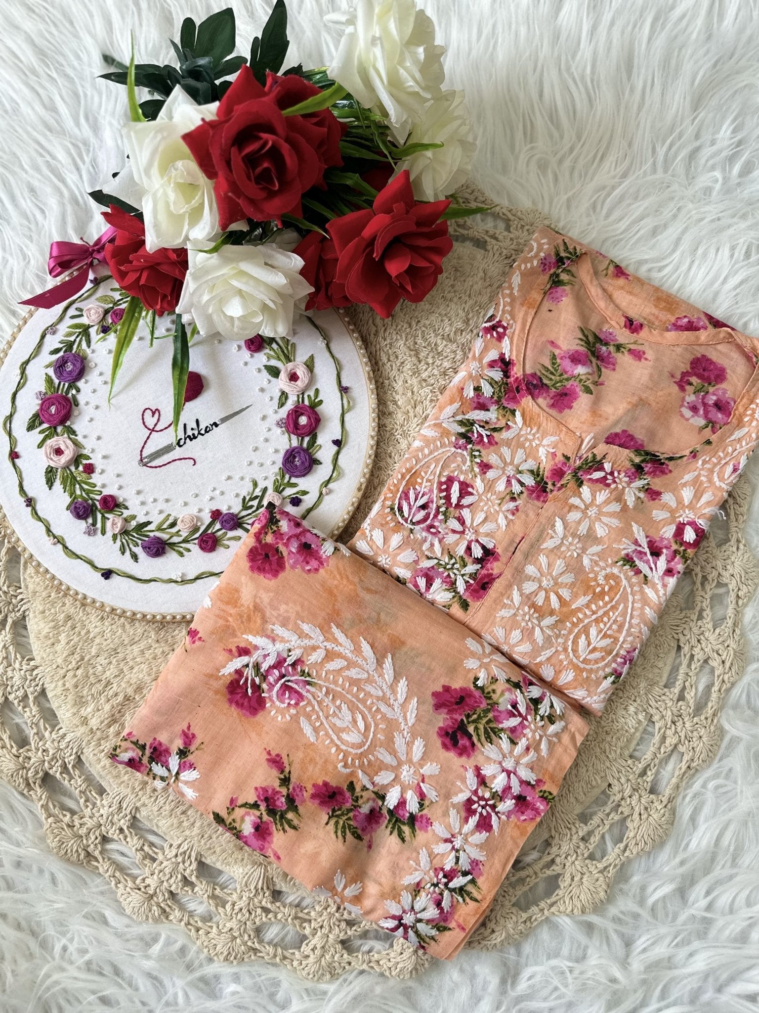 Mul Plazzo Set flower Combo - Chikankari official