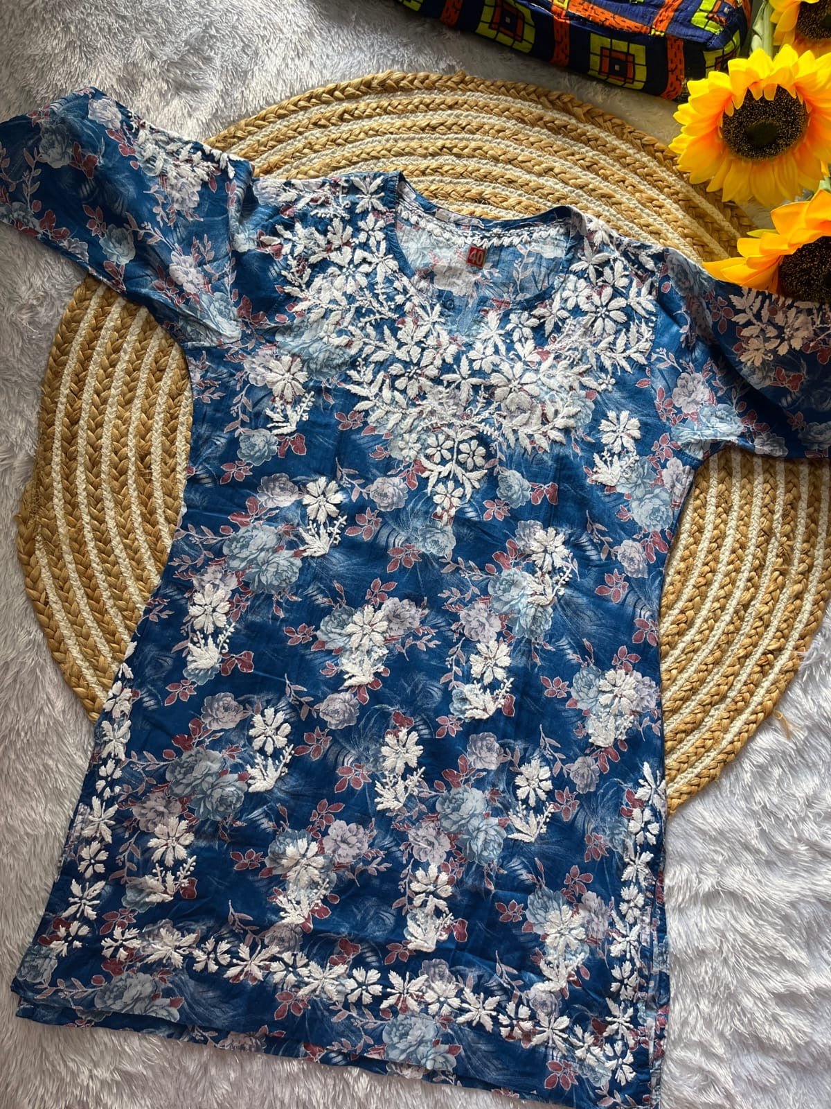 Mul Short Printed Designer - Chikankari official