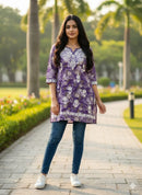 Mul Short Printed Designer - Chikankari official