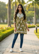 Mul Short Printed Designer - Chikankari official