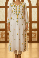 Multi Thread White Rayon Chikankari long Kurta - Chikankari official