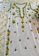 Multi Thread White Rayon Chikankari long Kurta - Chikankari official