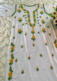 Multi Thread White Rayon Chikankari long Kurta - Chikankari official