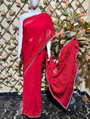 Muqaish Red Beautiful saree - Chikankari official