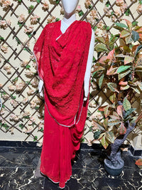 Muqaish Red Beautiful saree - Chikankari official