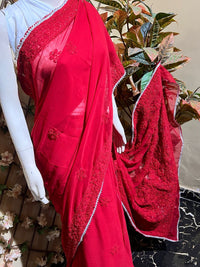 Muqaish Red Beautiful saree - Chikankari official