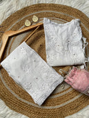 Muqaish Short Angrakha with lace pocket pant - Chikankari official