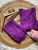 Muqaish Short Angrakha with lace pocket pant - Chikankari official