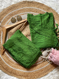 Muqaish Short Angrakha with lace pocket pant - Chikankari official