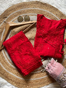 Muqaish Short Angrakha with lace pocket pant - Chikankari official