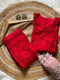 Muqaish Short Angrakha with lace pocket pant - Chikankari official