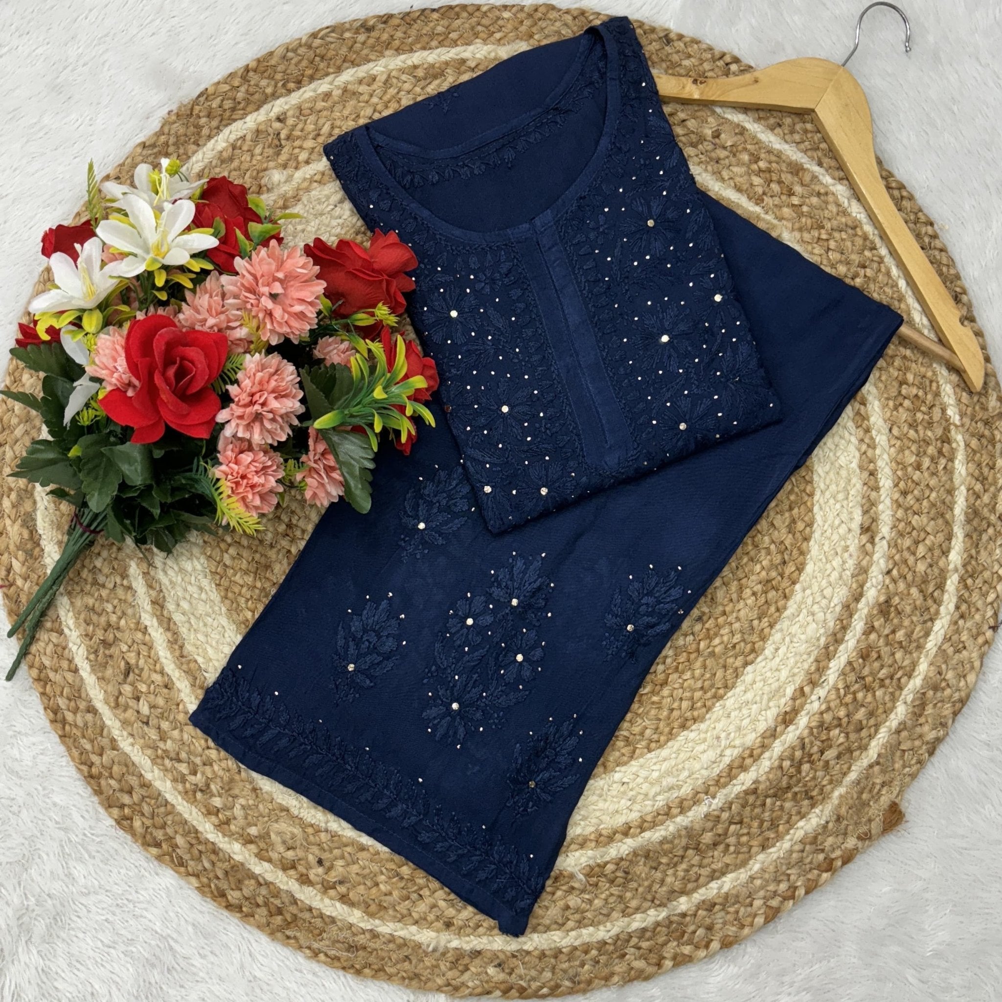 Muqaish work Rayon Co ord - Chikankari official