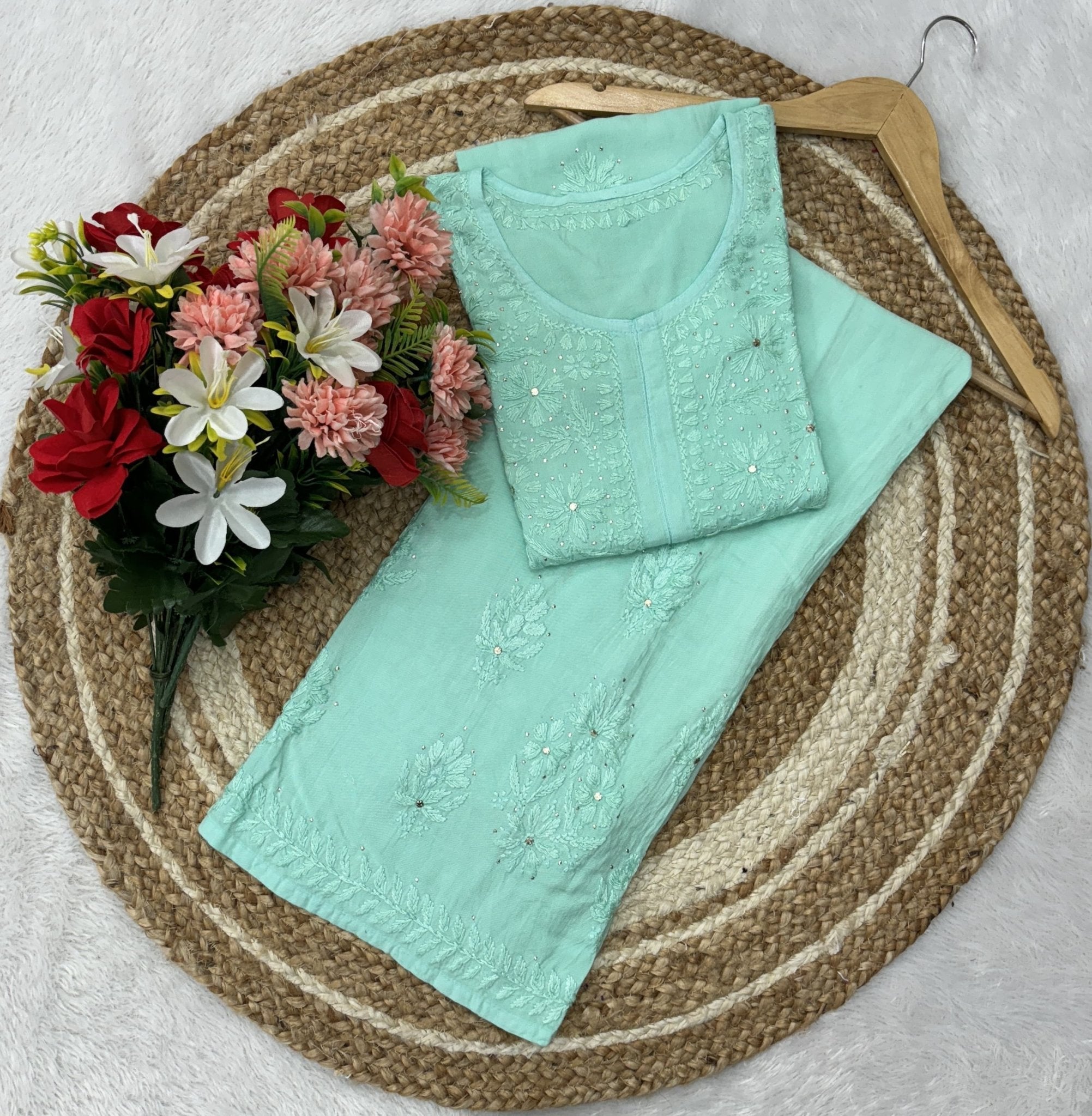 Muqaish work Rayon Co ord - Chikankari official