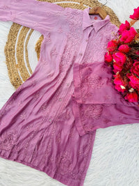 Muslin Co ord Set with Pockets - Chikankari official