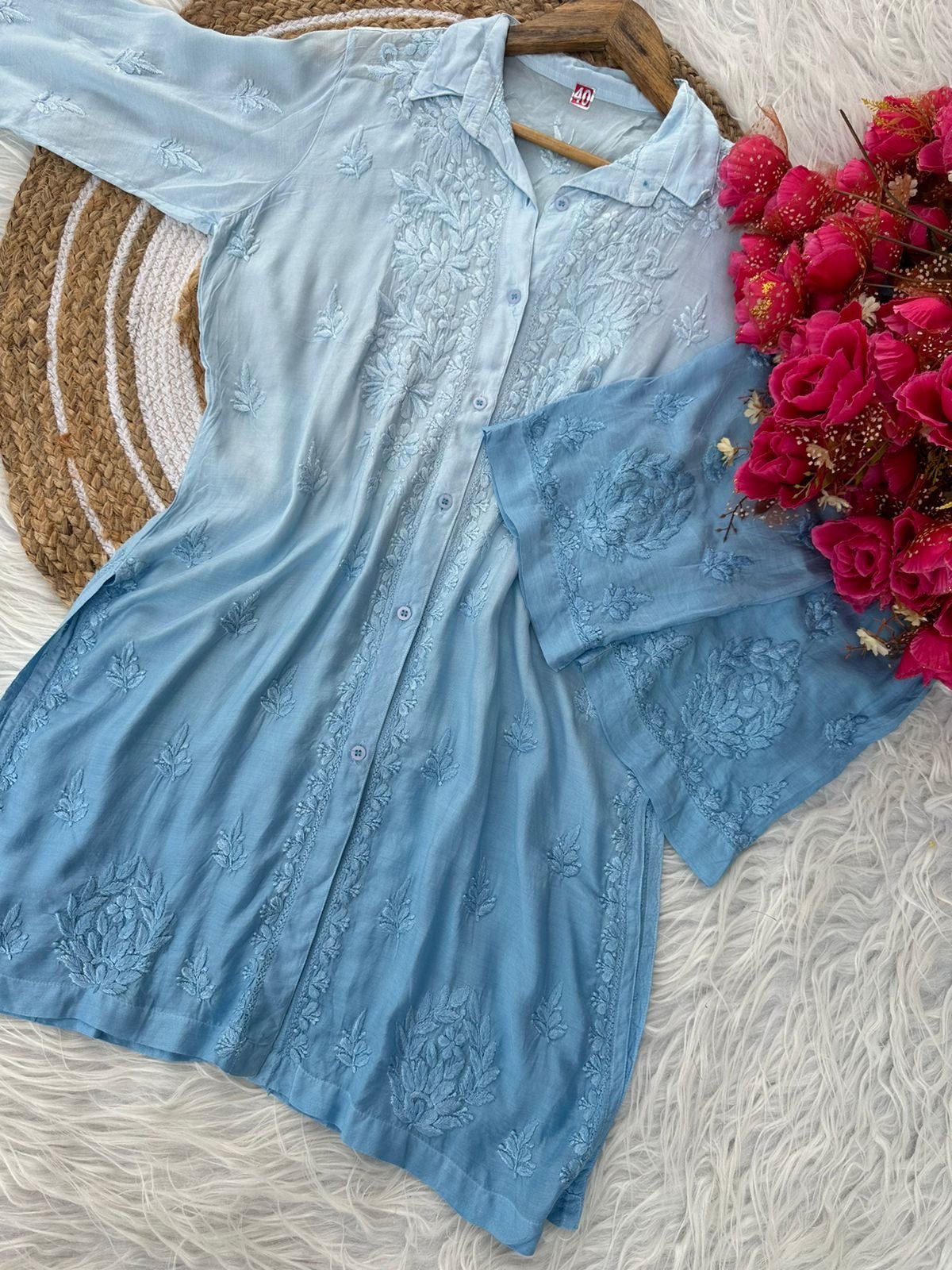 Muslin Co ord Set with Pockets - Chikankari official