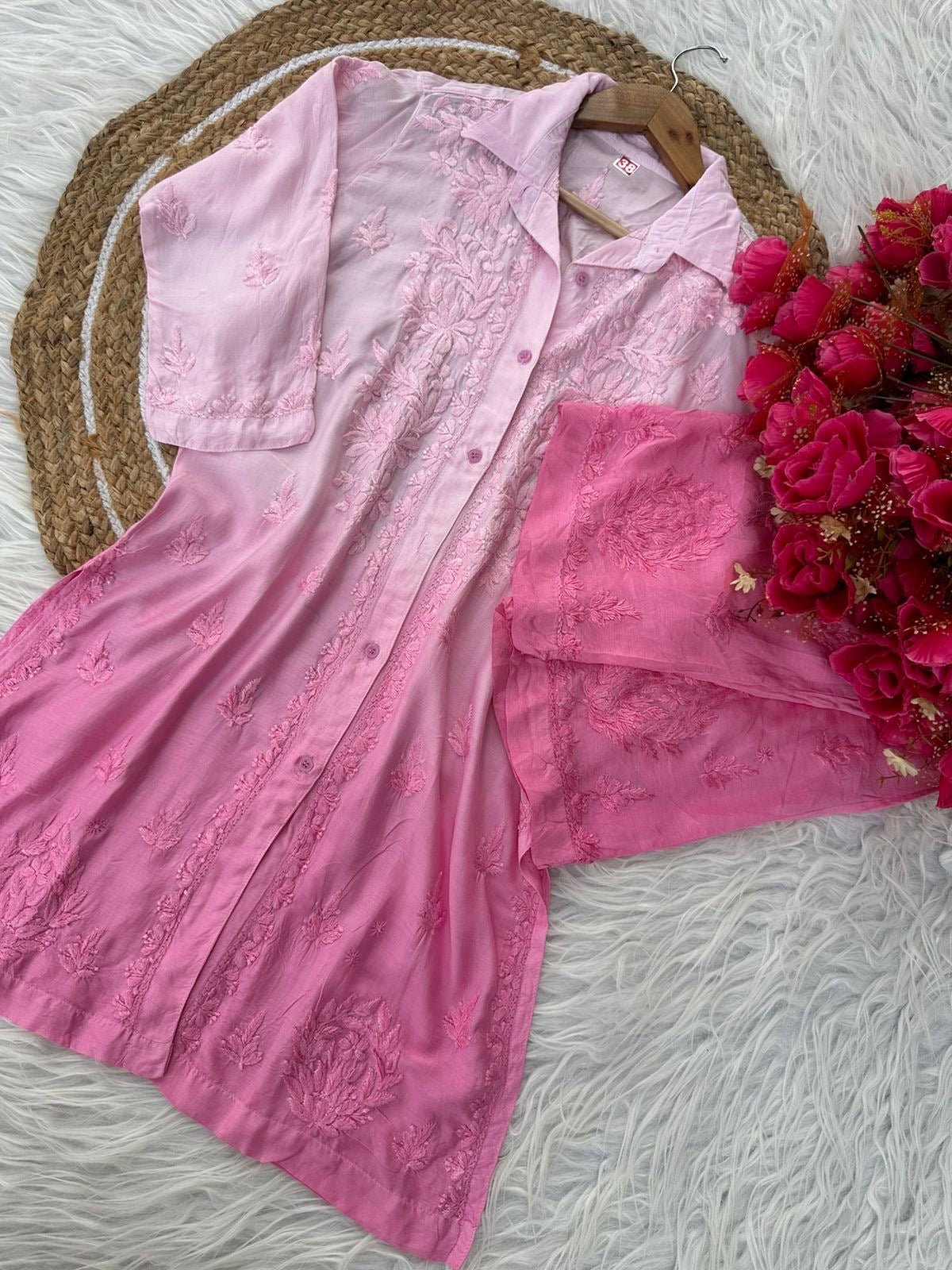 Muslin Co ord Set with Pockets - Chikankari official