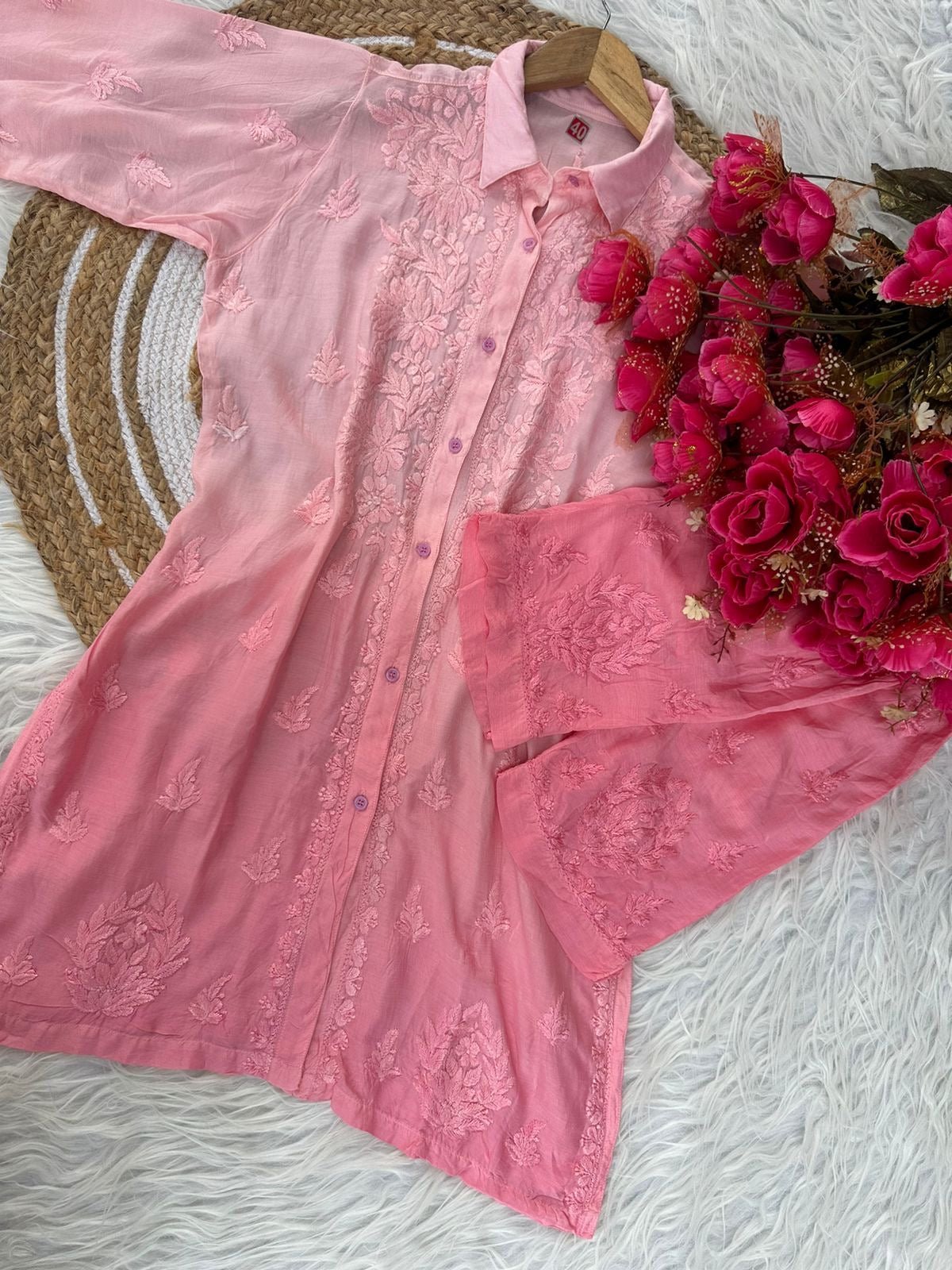 Muslin Co ord Set with Pockets - Chikankari official