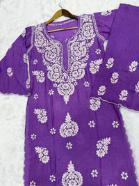Muslin cutwork White thread embroidered 2pc Set - Chikankari official