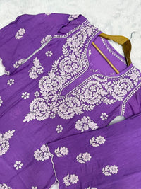 Muslin cutwork White thread embroidered 2pc Set - Chikankari official