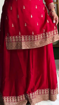 Naveli Khatri designer Red Silk 3pc Set - Chikankari official