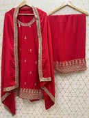 Naveli Khatri designer Red Silk 3pc Set - Chikankari official
