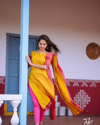 NEW Arivals YELLOW VATIKA SUIT SET Kanchi Cotton - Chikankari official