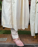 Nikhat Safed Shiffli Kurta Pant dupatta 3pc Set - Chikankari official