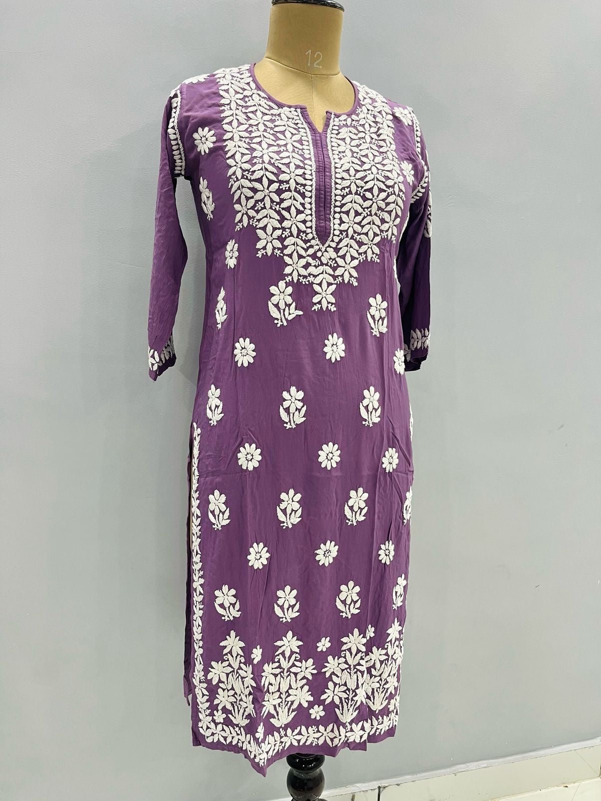 Non transparent Pure Handwork Modal Cotton Kurta - Chikankari official