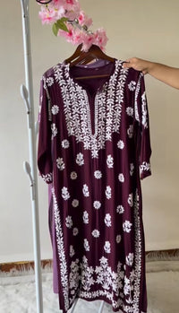 Non transparent Pure Handwork Modal Cotton Kurta - Chikankari official