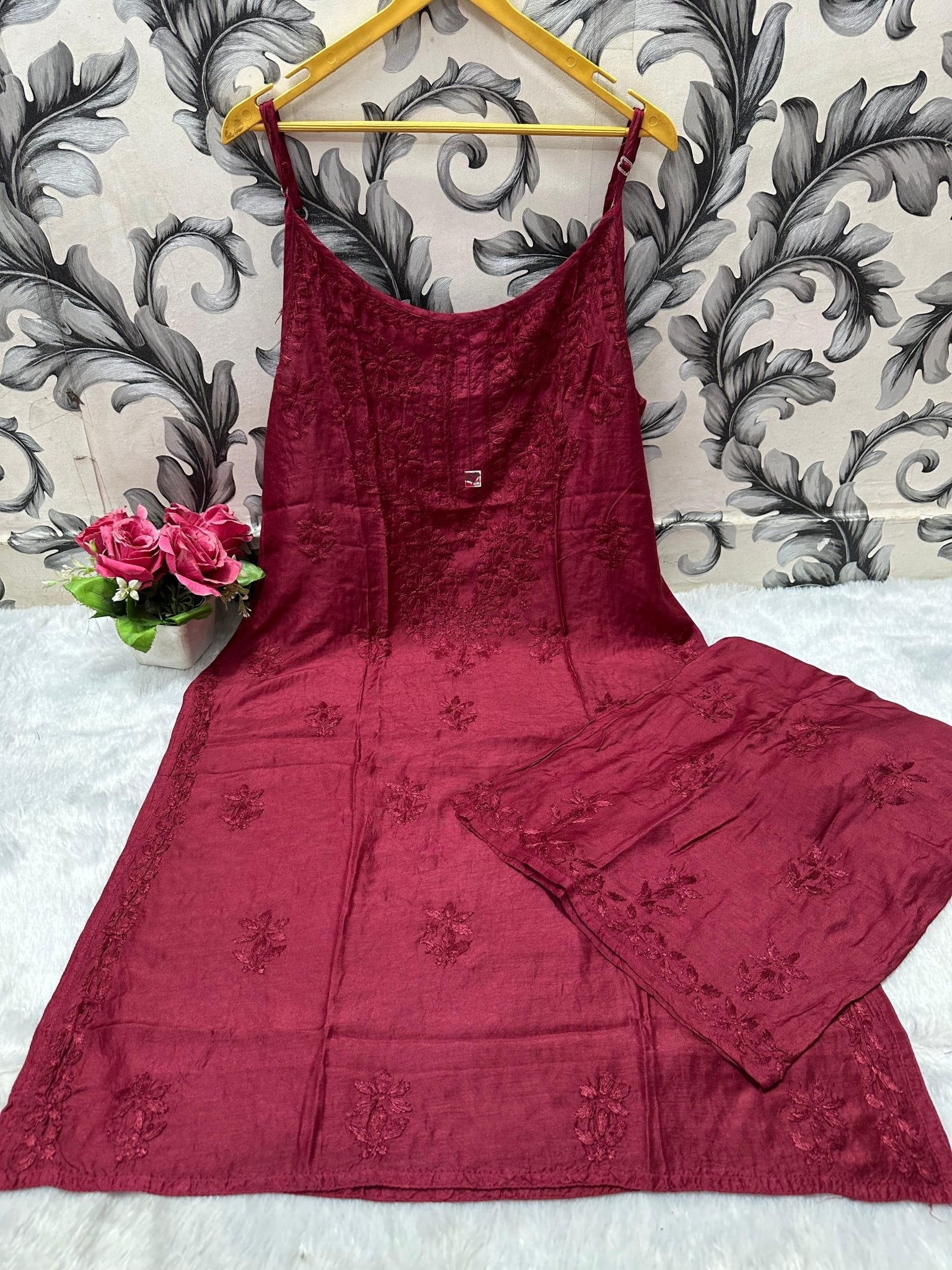 Noodle strap dyeable muslin soft set - Chikankari official