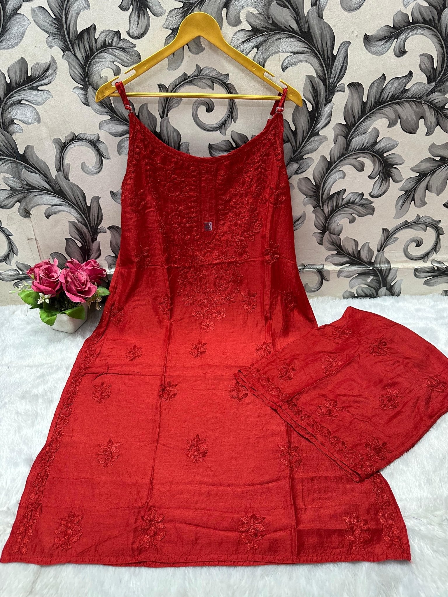 Noodle strap dyeable muslin soft set - Chikankari official