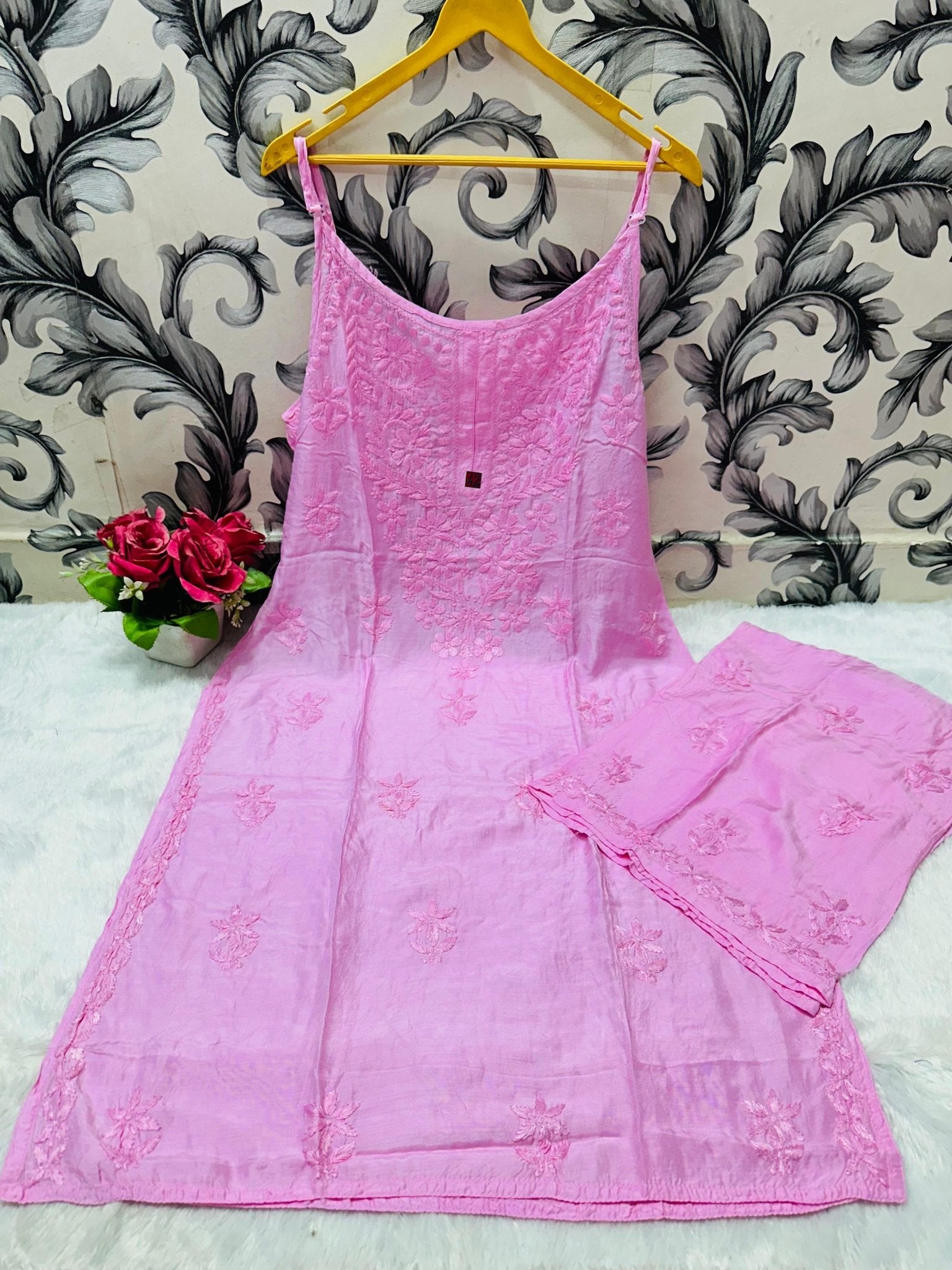 Noodle strap dyeable muslin soft set - Chikankari official