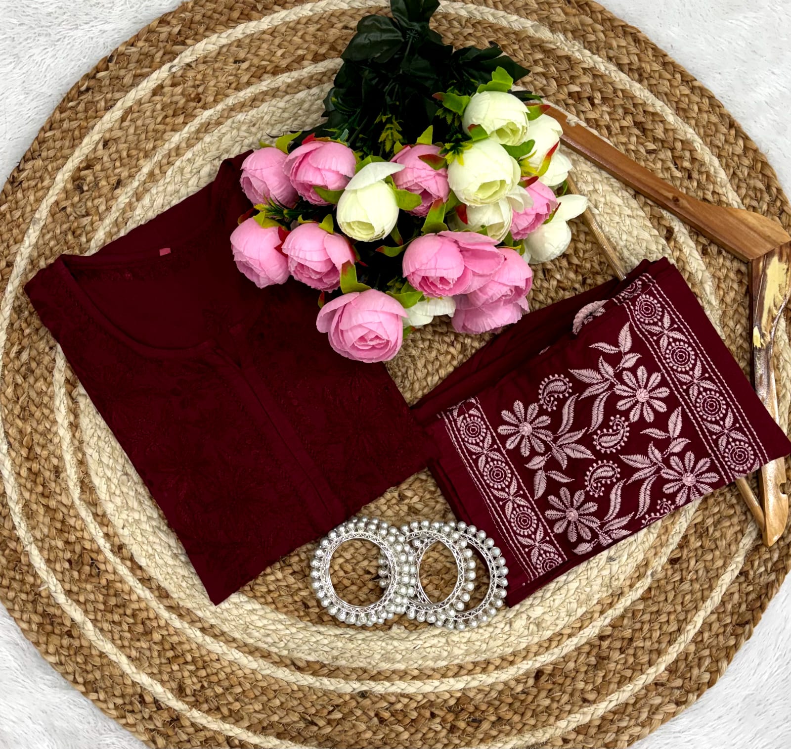 Noor 3d embroidery cotton Combo - Chikankari official