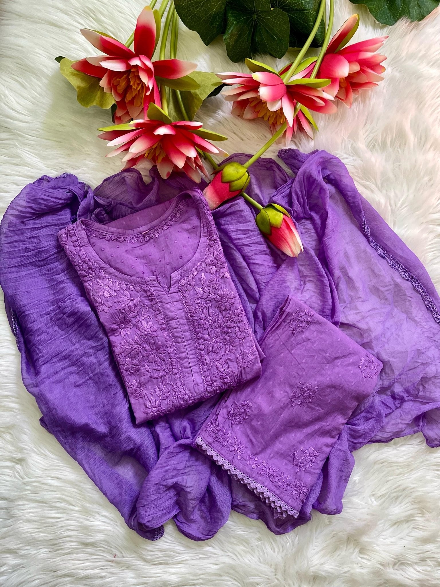 Noor Dobby Cotton 3pc Softy & Comfort Set - Chikankari official