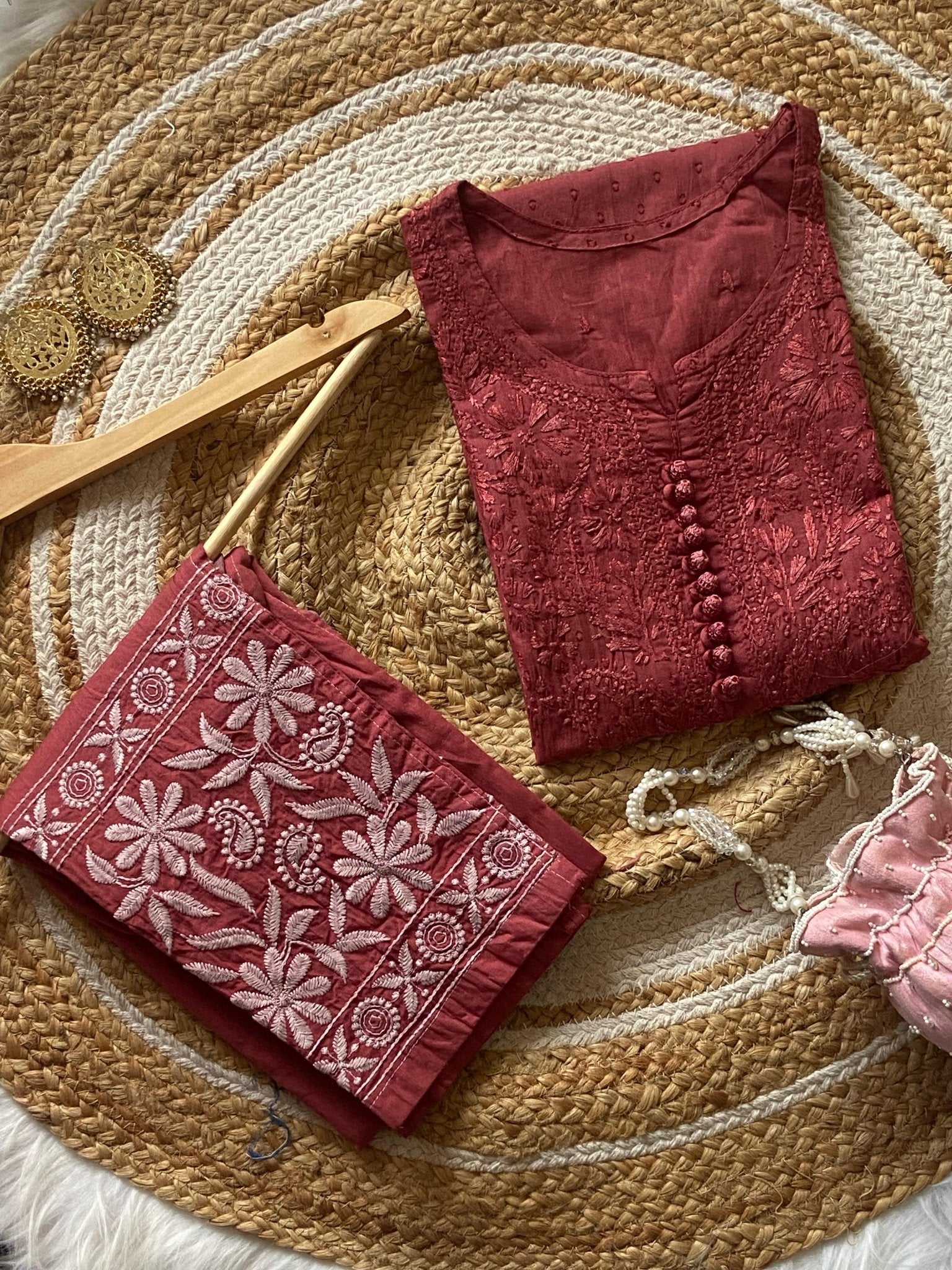 Noor Dobby Cotton Dyed Kurti With White embroidered Pant - Chikankari official