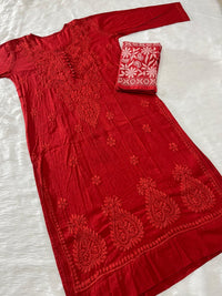 Noor Dobby Cotton Dyed Kurti With White embroidered Pant - Chikankari official