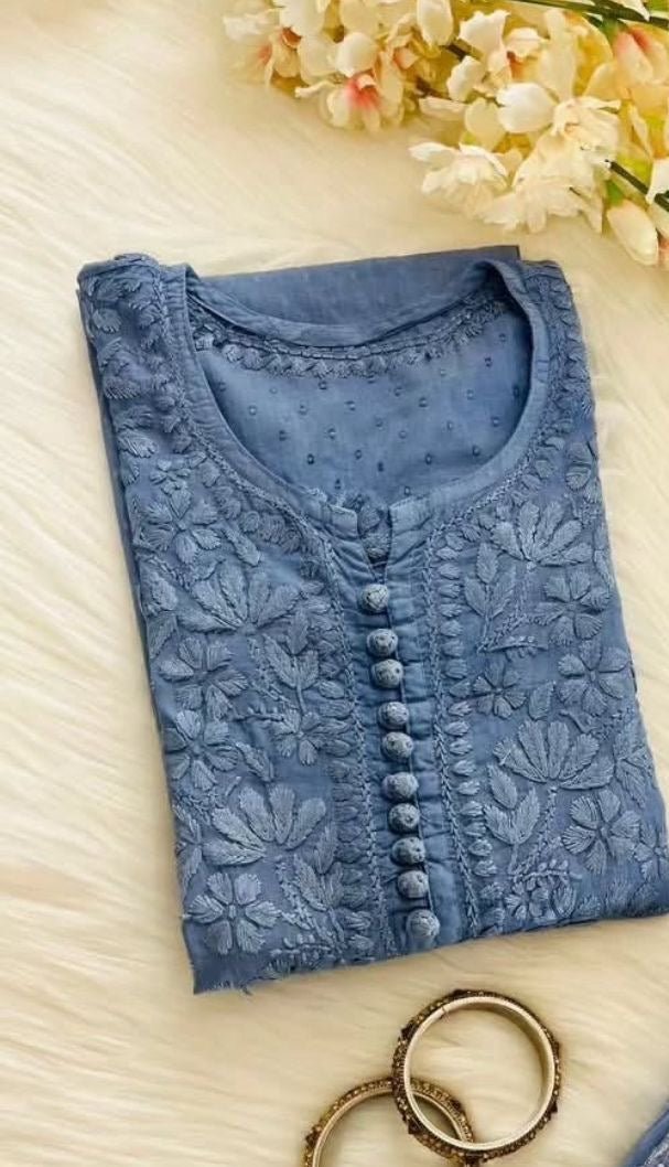 Noor Rangrez Rich Charm Dobby cotton Pastel’s Kurtis - Chikankari official