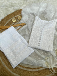 Noor Stylish Dobby Cotton button 3pc Set - Chikankari official