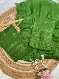 Noor Stylish Dobby Cotton button 3pc Set - Chikankari official